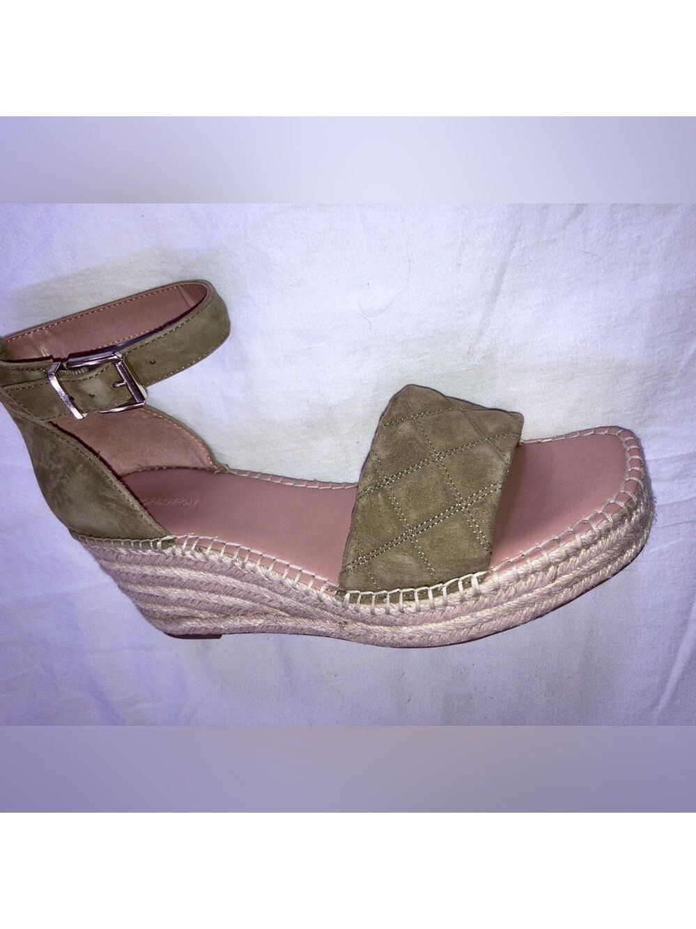 🔥NWOT🔥 Nordstrom Carmen Espadrille Olive Green quilt Leather Suede Wedges W10 - Picture 4 of 6